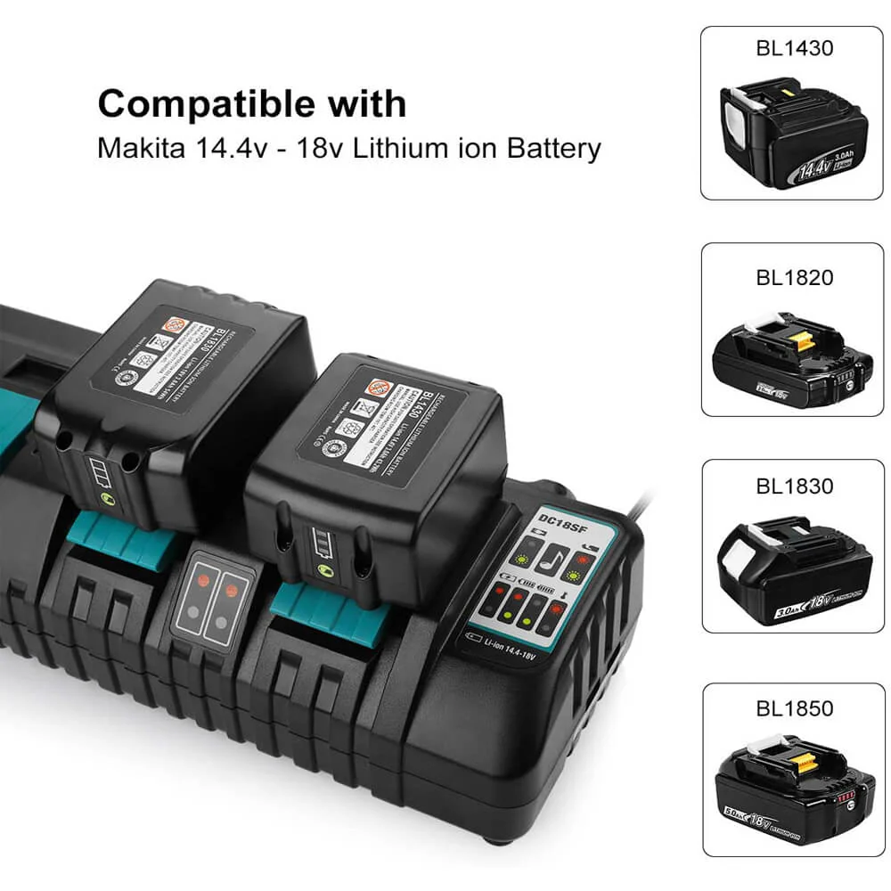 4 Pack For 18V 6Ah Makita BL1860 Battery Replacement & 4-Port 18V lithium-ion charger DC18SF for Makita 14.4V-18V lithium battery BL1890B BL1860 BL1850B BL1430 - Image 3
