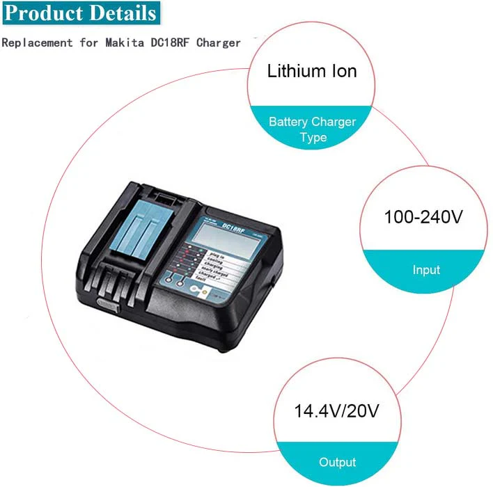 2 Pack For 18V 6Ah Makita BL1860 Battery Replacement & For Makita DC18RF/RC Li-ion Rapid Replacement Battery Charger | 14.4V-18V - Image 6