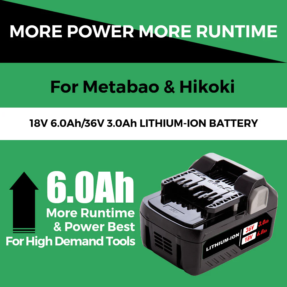 X2 18V/36V 6.0Ah Lithium-ion Replacement Battery for Metabo HPT（Hitachi）MultiVolt Battery / 371751M 372121M BSL36A18 BSL36B18 - Image 6