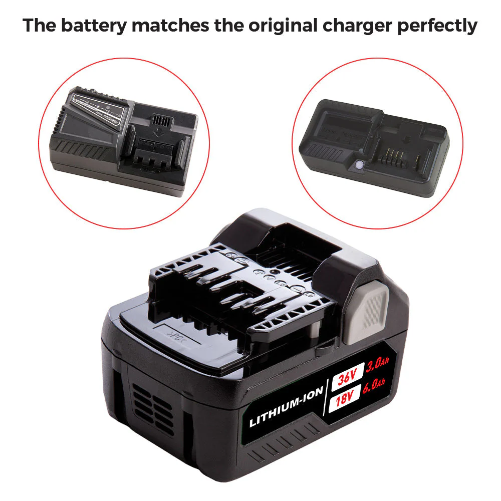X3 18V/36V 6.0Ah Lithium-ion Replacement Battery for Metabo HPT (Hitachi) MultiVolt Battery / 371751M 372121M BSL36A18 BSL36B18 - Image 4
