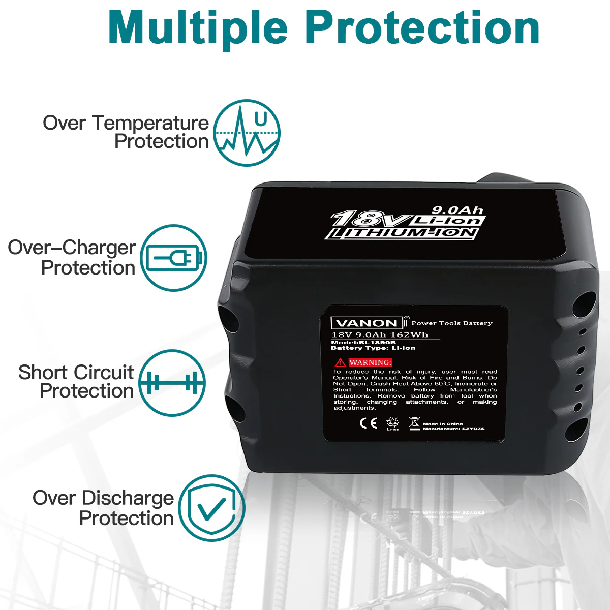 For Makita 18V Battery 9Ah Replacement | BL1890B Batteries 4 Pack - Image 3