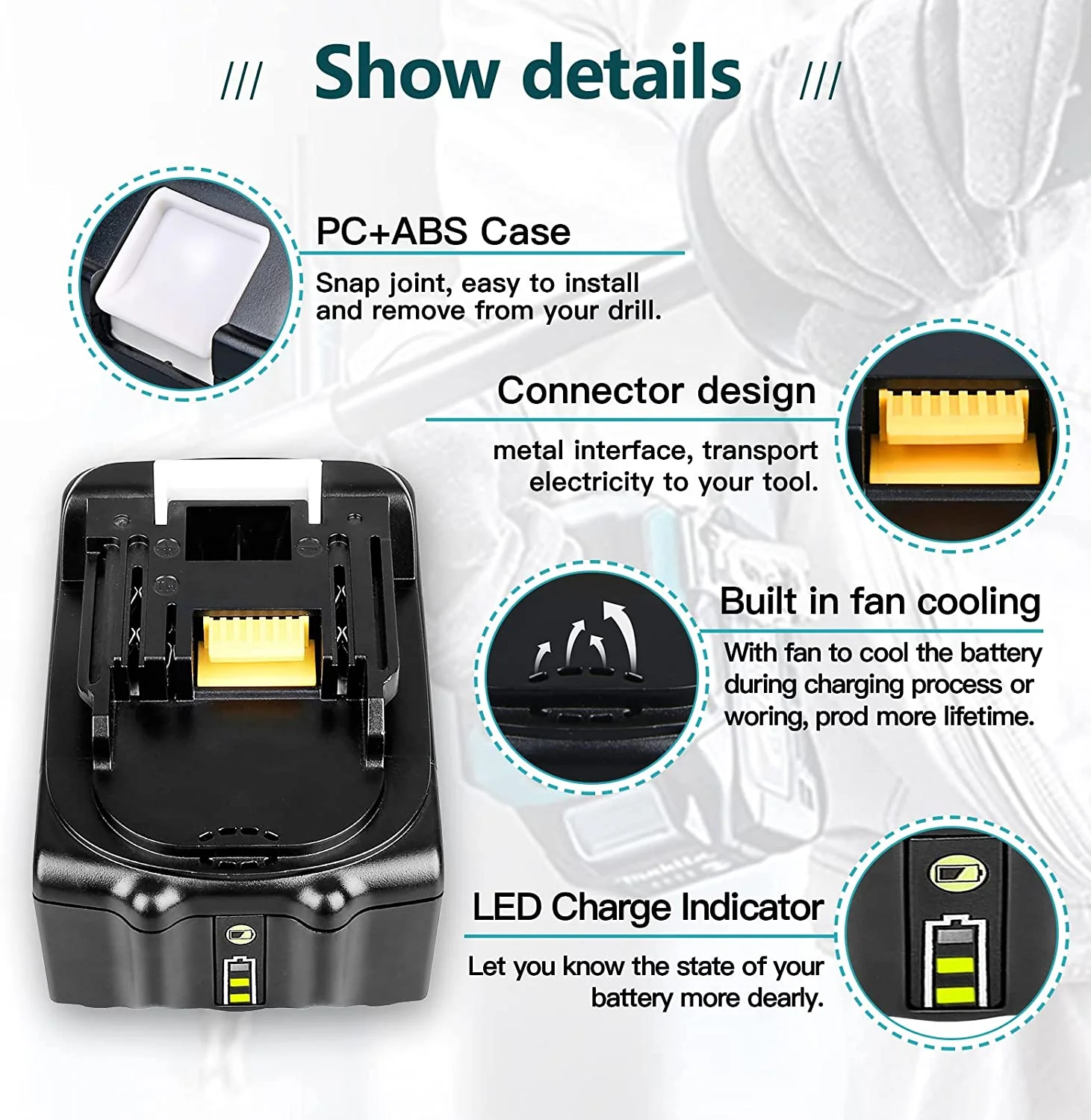 For Makita 18V Battery 6Ah Replacement | BL1860B Li-ion Batteries 4 Pack (LED Indicator) - Image 3