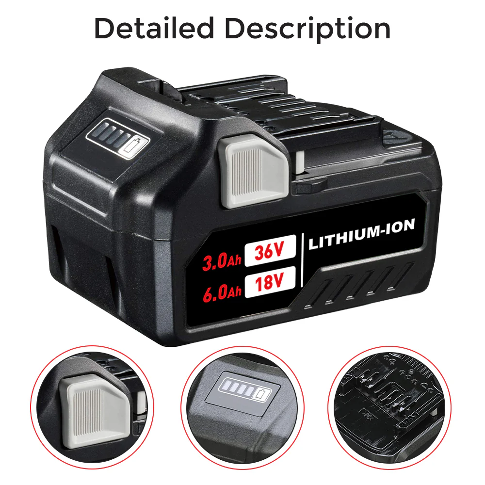 18V/36V 6.0Ah Lithium-ion Replacement Battery for Metabo HPT(Hitachi) MultiVolt Battery / 371751M 372121M BSL36A18 BSL36B18 - Image 3